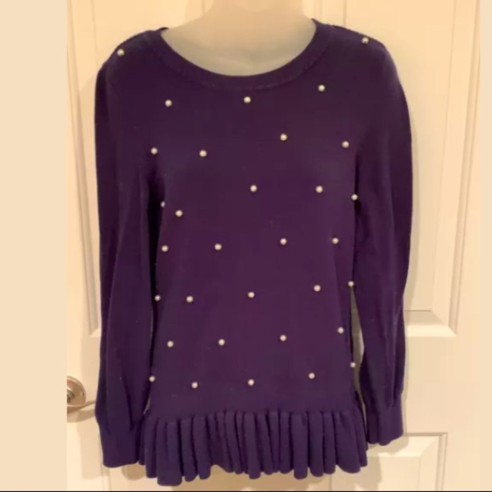 Venus Womens Size M Blue Pearl Accented Sweater B88
